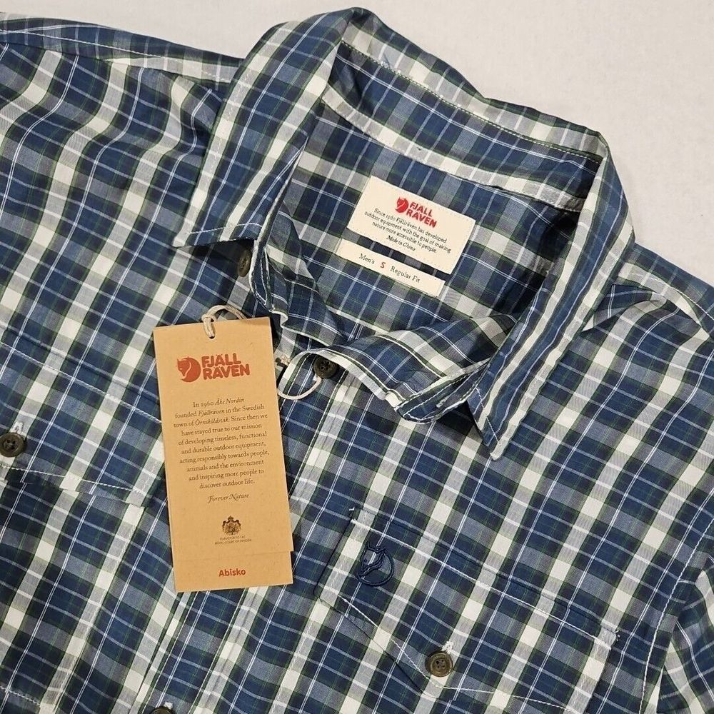 Fjallraven Abisko Cool Mens Small Blue Green Plaid Button Up Shirt Uncle Blue